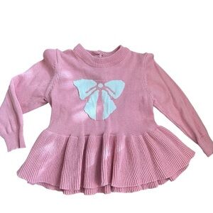 Laura Ashley Baby Toddler Girl Dusty Rose Pink Sweater Shirt Bow Sz 18M